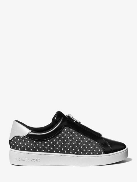 MICHAEL KORS Keaton Embellished Signature Logo Zip-Up Trainer