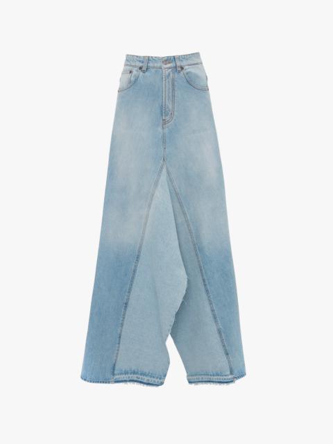 Maxi Godet Denim Skirt In Light Blue Wash