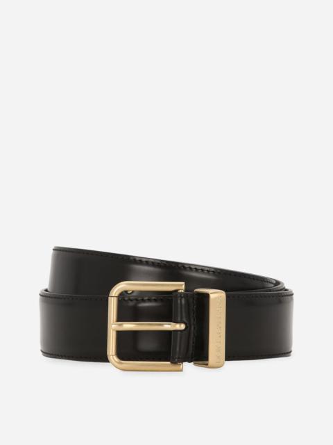 Dolce & Gabbana DG Logo Buckle Leather Belt in Nero /Gold