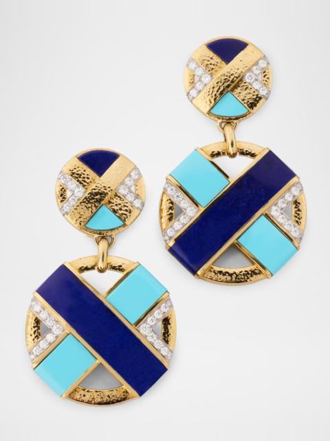 DAVID WEBB 18K XO Earrings with Diamonds, Turquoise and Lapis