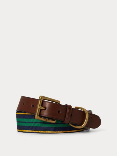Polo Ralph Lauren Leather-Trim Striped Grosgrain Belt