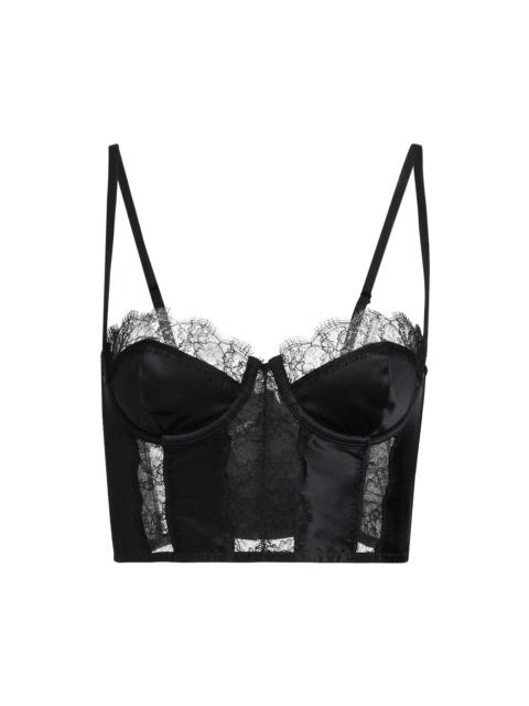 KIKI DE MONTPARNASSE Women's Satin & Lace Longline Bra - Black