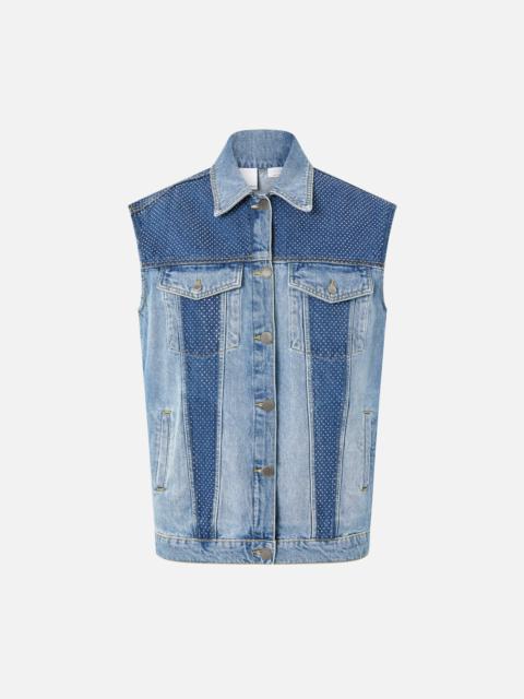 PINKO SLEEVELESS DENIM JACKET WITH MINI STUDS