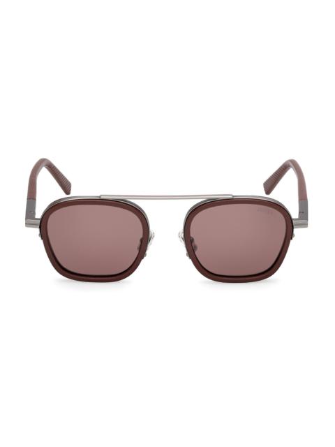 ZEGNA Men's 51MM Geometric Sunglasses - Shiny Dark Brown