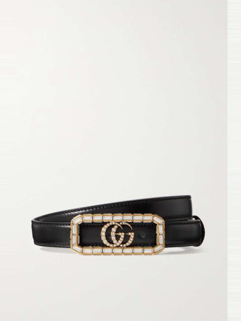 GUCCI Crystal-embellished leather waist belt