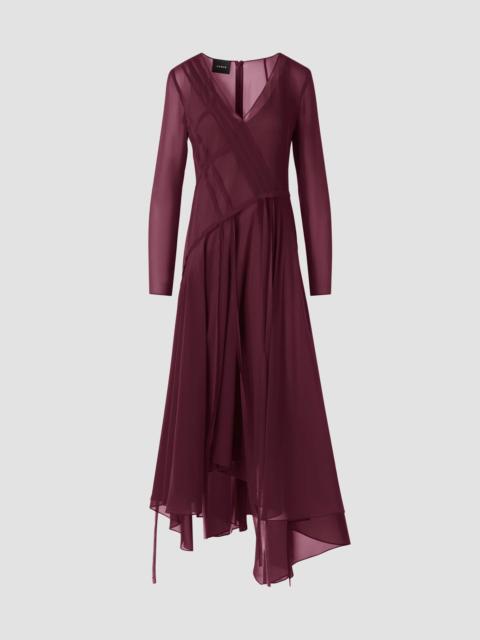 AKRIS Women's Silk Asymmetric V-Neck Midi-Dress - Merlot Red