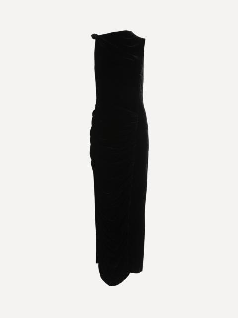 ROTATE Velvet Ruched Midi Dress
