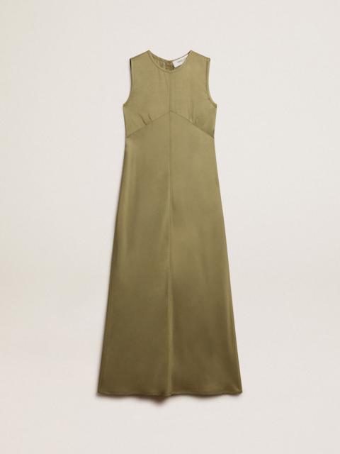 Olive-colored women's midi dress with zip fastening on the back