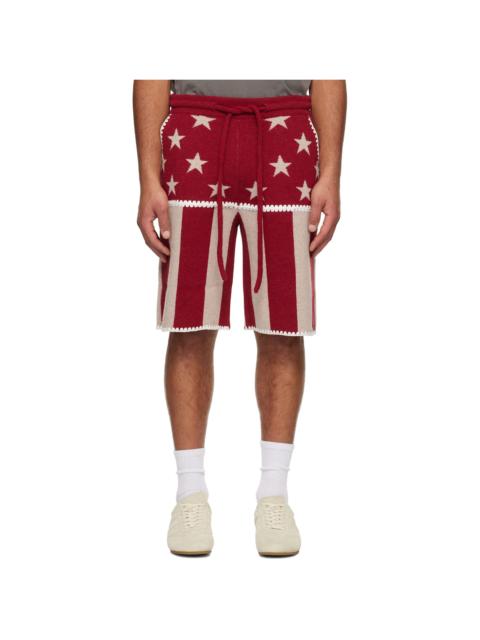 Palm Angels Red & Beige Stars & Stripes Shorts