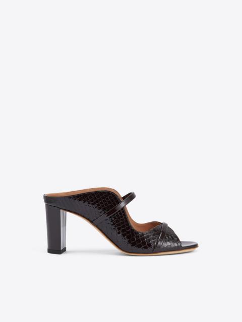 MALONE SOULIERS Norah 70 Dark Brown Embossed Leather Sandals