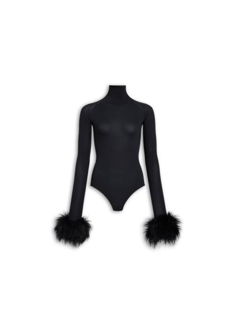 FUR CUFF SECOND-SKIN KNIT BODYSUIT