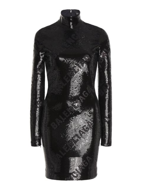 BALENCIAGA Turtleneck Sequin Mini Dress black
