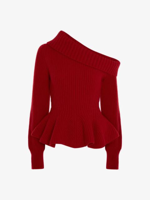 Alexander McQueen One-shoulder Peplum Jumper in Welsh Red