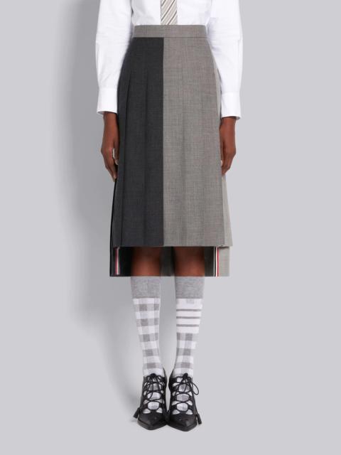 Grey Fun-Mix Wool 2 Ply Fresco Below Knee Classic Pleated Skirt