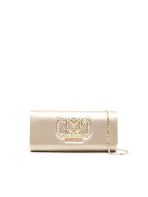 Moschino logo-plaque satin clutch bag