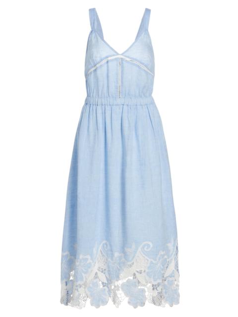 RAMY BROOK Women's Aubriella Linen Lace-Trimmed Midi-Dress - Chambray Embroidered Boho