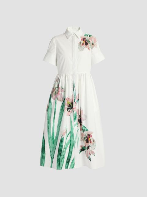 Erdem FLORAL COTTON SHORT SLEEVE MIDI DRESS