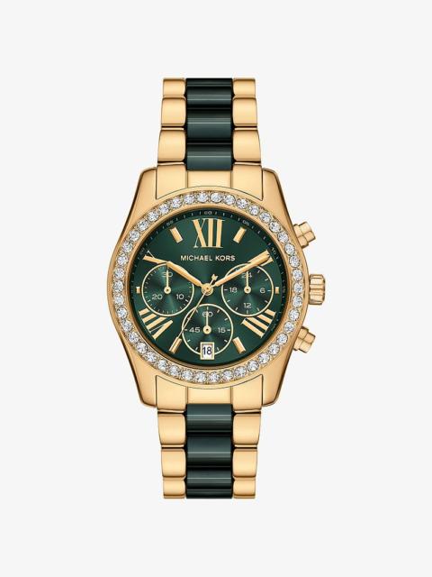 MICHAEL KORS Lexington Pavé Gold-Tone and Ceramic Watch