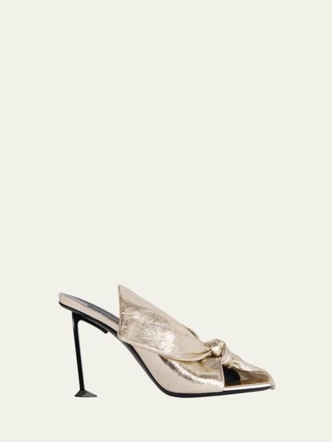 Givenchy 95mm Crinkled Metallic Leather Bow Mules
