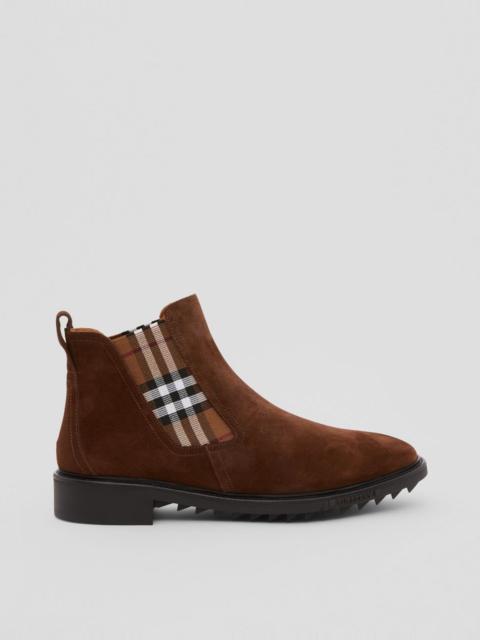 Burberry Vintage Check Detail Suede Chelsea Boots