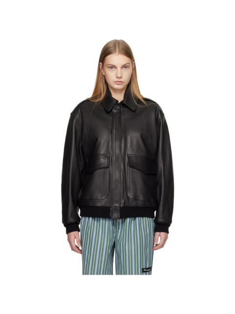 HommeGirls® Black Leather Bomber Jacket