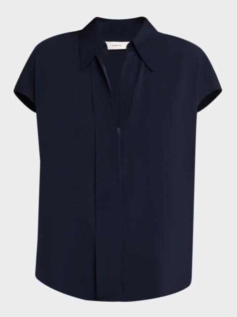 Vince Cap-Sleeve Hidden Placket Stretch-Silk Top
