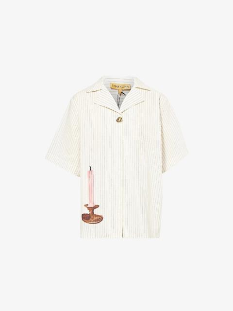 STINE GOYA Striped Graphic-Print Cotton Bowling Shirt
