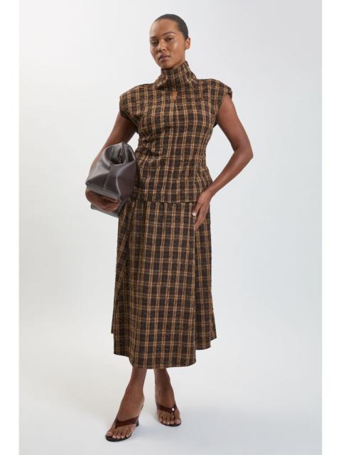 KAREN MILLEN Plus Size Beaded Check Print Midi Skirt