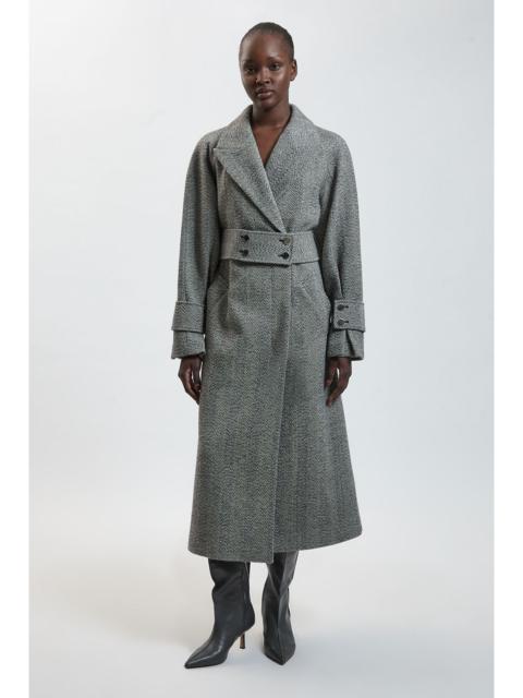 KAREN MILLEN Wool Herringbone Belted Maxi Trench Coat