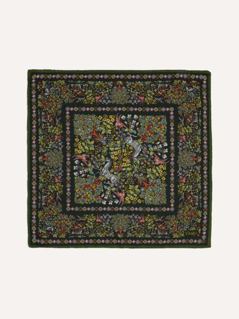 Drake's Gold Floral Unicorn Print Wool-Silk Pocket Square
