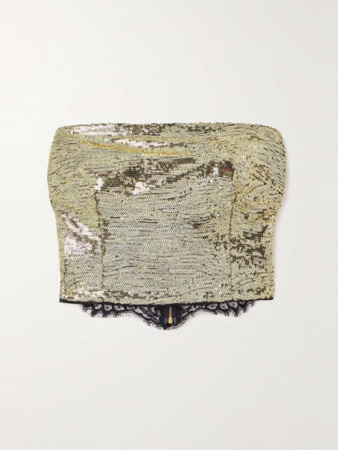 Dolce & Gabbana Cropped strapless lace and sequined tulle bustier top