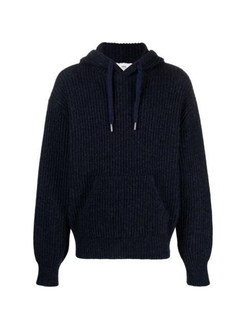pouch-pocket hood virgin-wool jumper