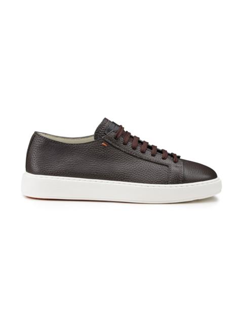 Santoni Men's dark brown tumbled leather sneaker