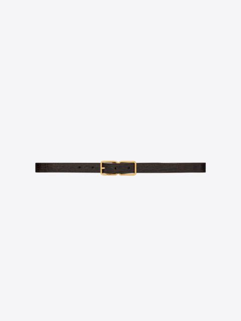 SAINT LAURENT double-buckle thin belt in crocodile-embossed leather