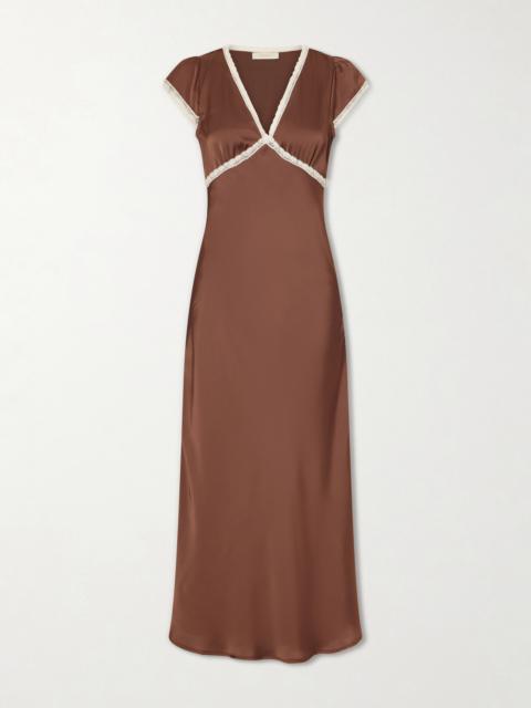FAITHFULL Elvira Lace-trimmed Satin Midi Dress