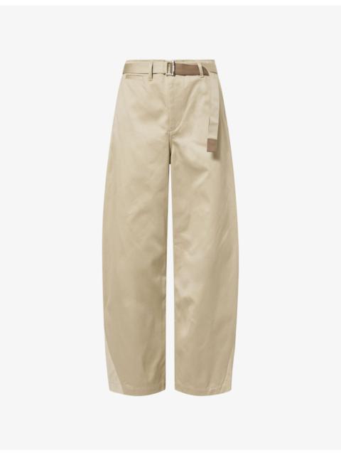 sacai Belted Wide Barrel-Leg Cotton Chino Trousers