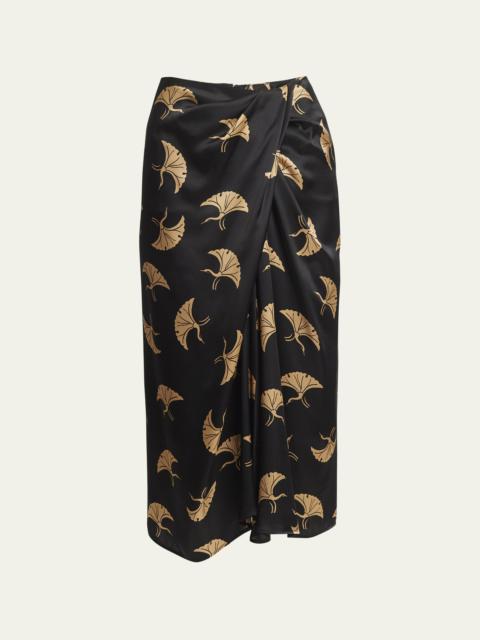 Sampa Printed Silk Midi Skirt