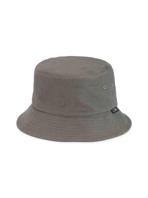 MM6 Maison Margiela Men's Logo Cotton Canvas Bucket Hat - Grey Blue