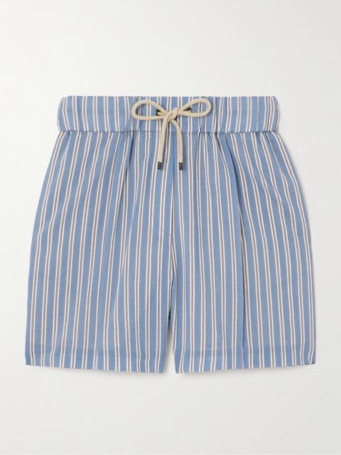 Brunello Cucinelli Pleated Striped Cotton And Silk-blend Shorts