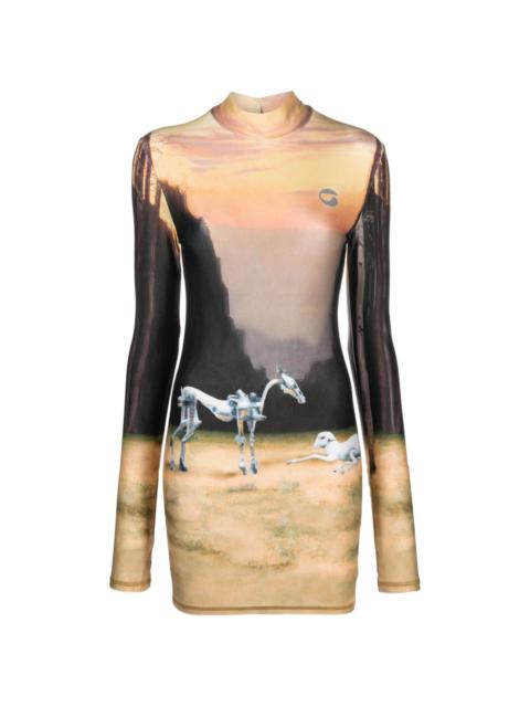 sunset-print long-sleeve dress