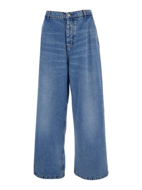 AMI Paris Blue Jeans With Belt Loops And Wide Leg In Denim Man
