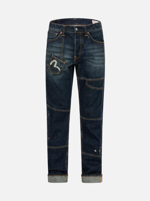 EVISU SEAGULL PRINT CARROT FIT DECONSTRUCTED SELVEDGE DENIM JEANS #2017
