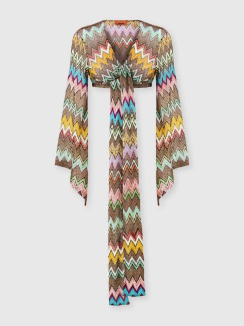 Missoni Long-sleeved wrap top in lamé viscose with macro zigzag pattern