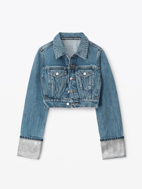 CRYSTAL CUFF TRUCKER JACKET IN DENIM