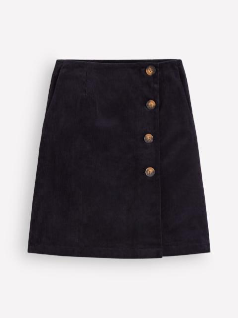 BODEN Evelyn Button Cord Wrap Skirt-Navy