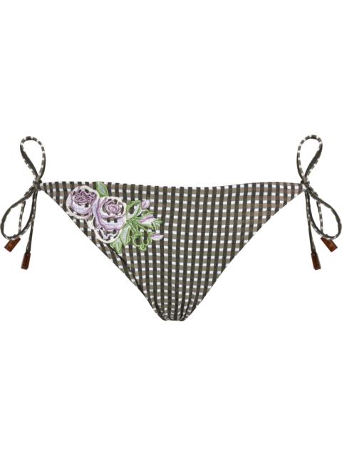 Vilebrequin Women String Bikini Bottom Pocket Check Fleurs Brodées