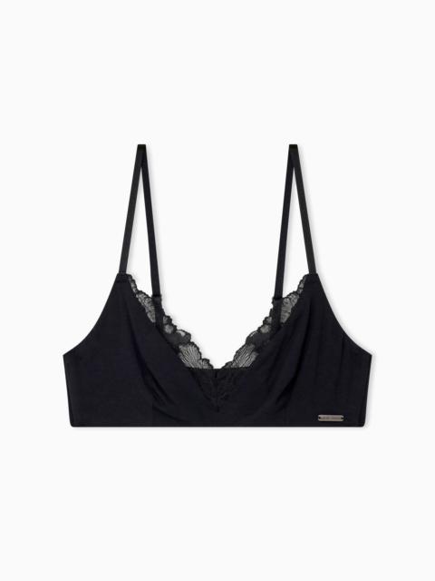 EMPORIO ARMANI UNPADDED VISCOSE JERSEY BRALETTE WITH DELICATE LACE TRIM