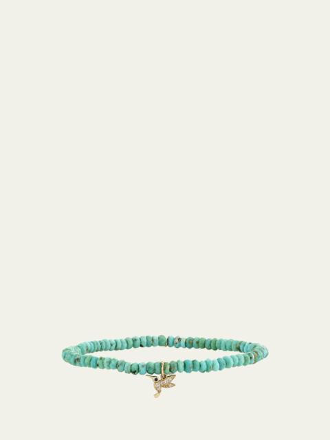 SYDNEY EVAN 14K Yellow Gold Tiny Hummingbird Diamond Charm and Arizona Turquoise Bead Bracelet