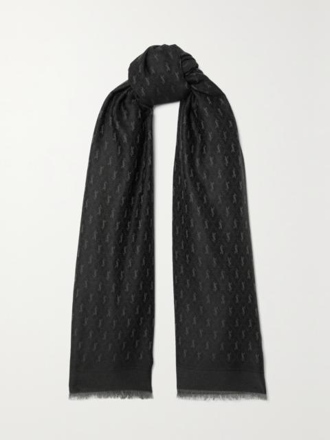 SAINT LAURENT Fringed Wool, Cotton And Silk-blend Jacquard Scarf