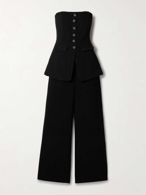 self-portrait Convertible strapless crystal-embellished peplum crepe jumpsuit